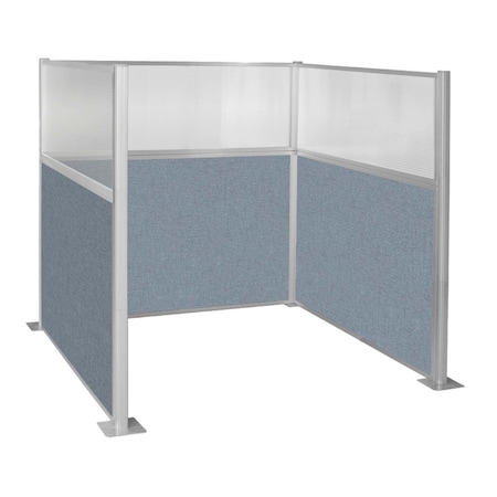 Versare Pre-Configured Hush Panel Cubicle (U Shape) 6' x 6' W/ Window Powder Blue Fabric 1861204